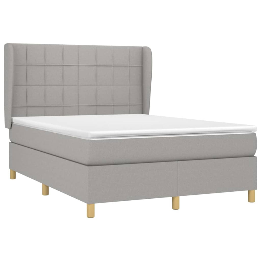 Boxspring Met Matras Stof Lichtgrijs 140 x 200 cm Blok met vierkanten