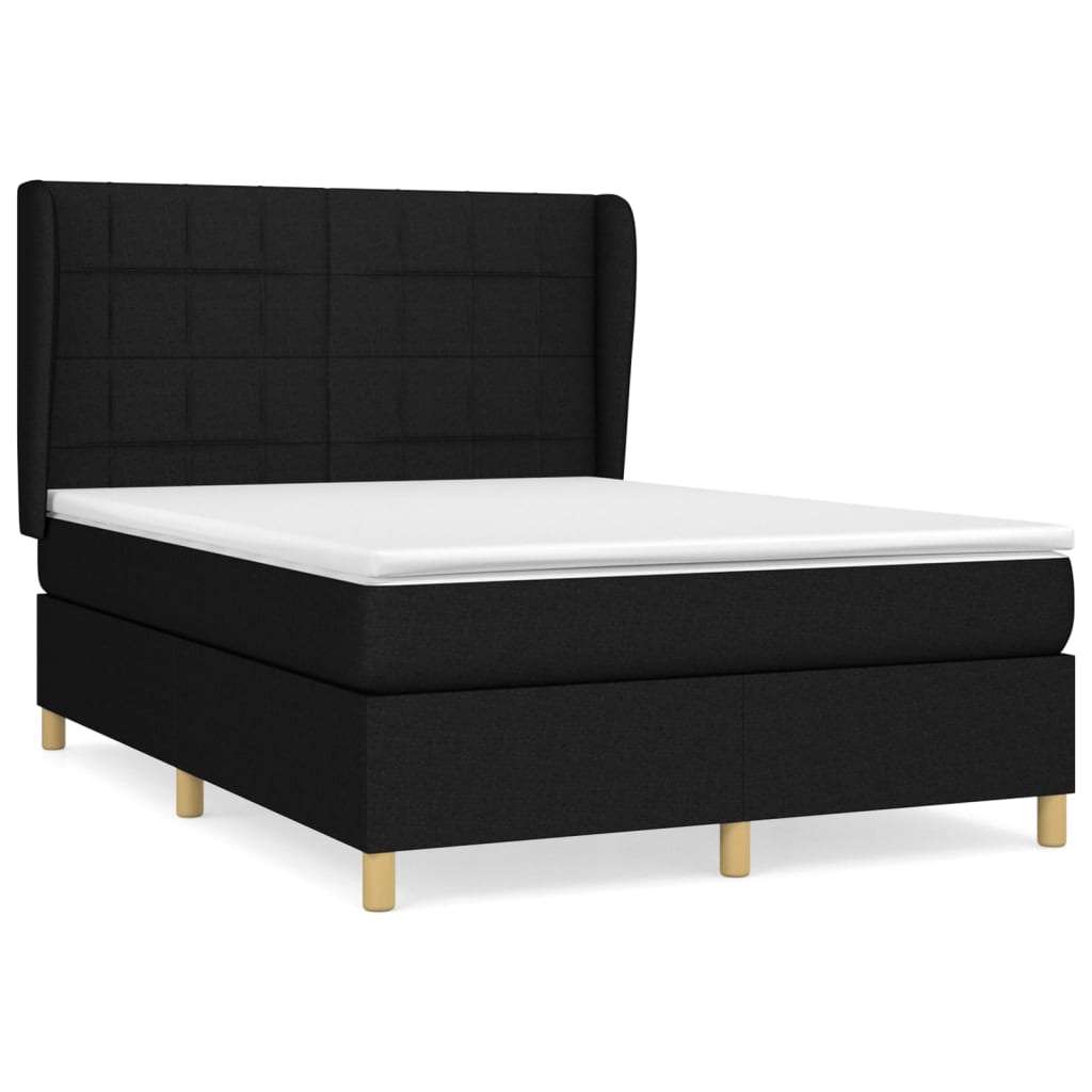 Boxspring Met Matras Stof Zwart 140 x 200 cm Blok met vierkanten