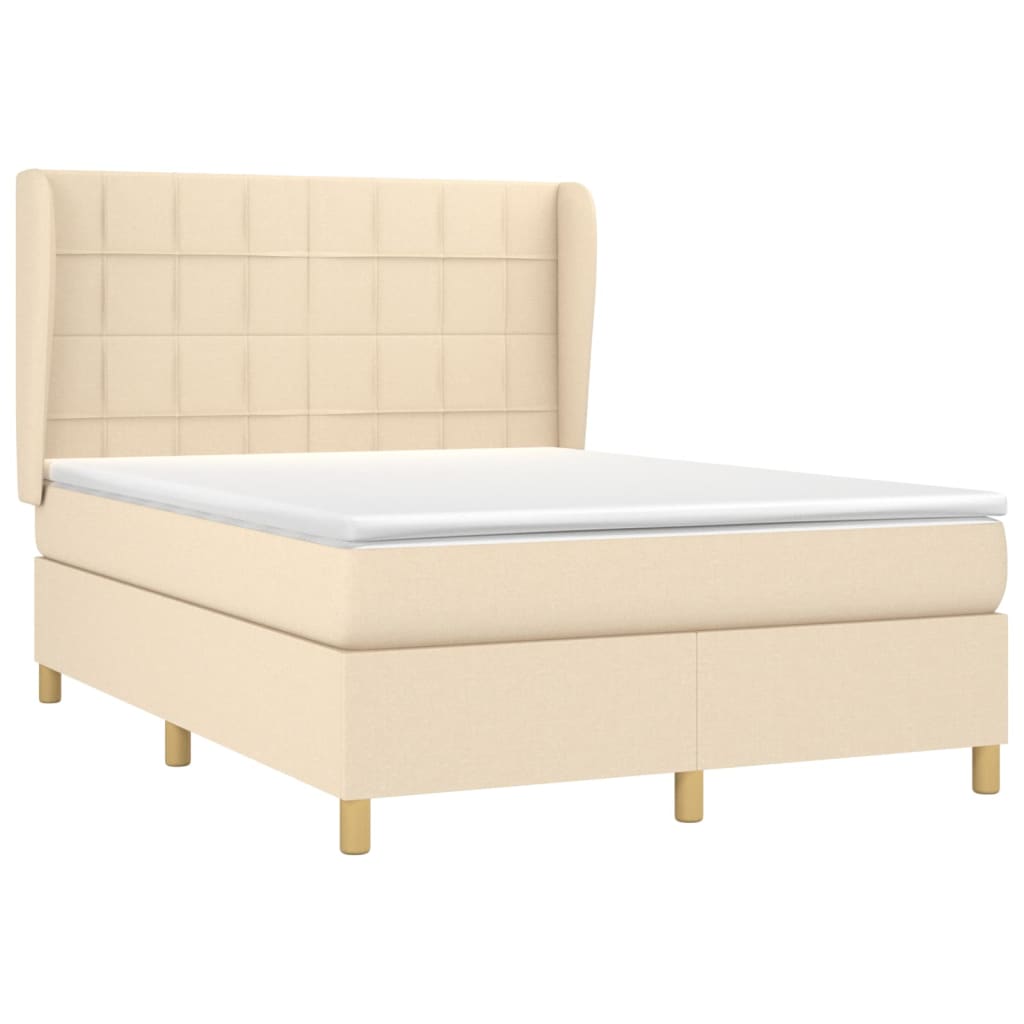 Boxspring met matras stof crèmekleurig 140x200 cm 140 x 200 cm Blok met vierkanten