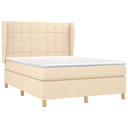 Boxspring met matras stof crèmekleurig 140x200 cm 140 x 200 cm Blok met vierkanten