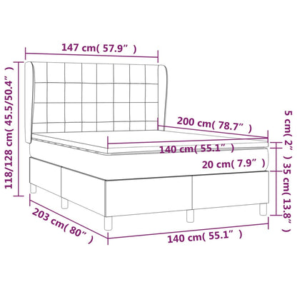 Boxspring met matras stof crèmekleurig 140x200 cm 140 x 200 cm Blok met vierkanten