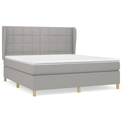 Boxspring Met Matras Stof Lichtgrijs 160 x 200 cm Blok met vierkanten