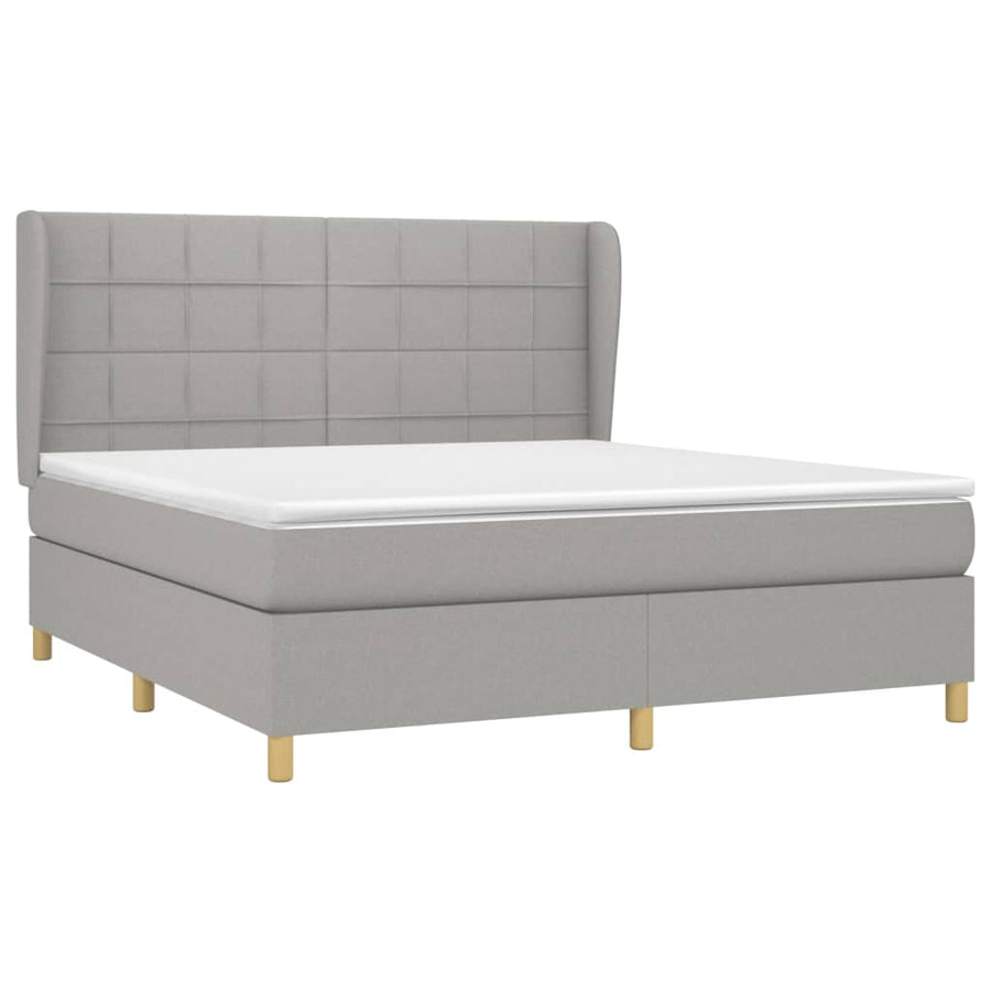 Boxspring Met Matras Stof Lichtgrijs 160 x 200 cm Blok met vierkanten