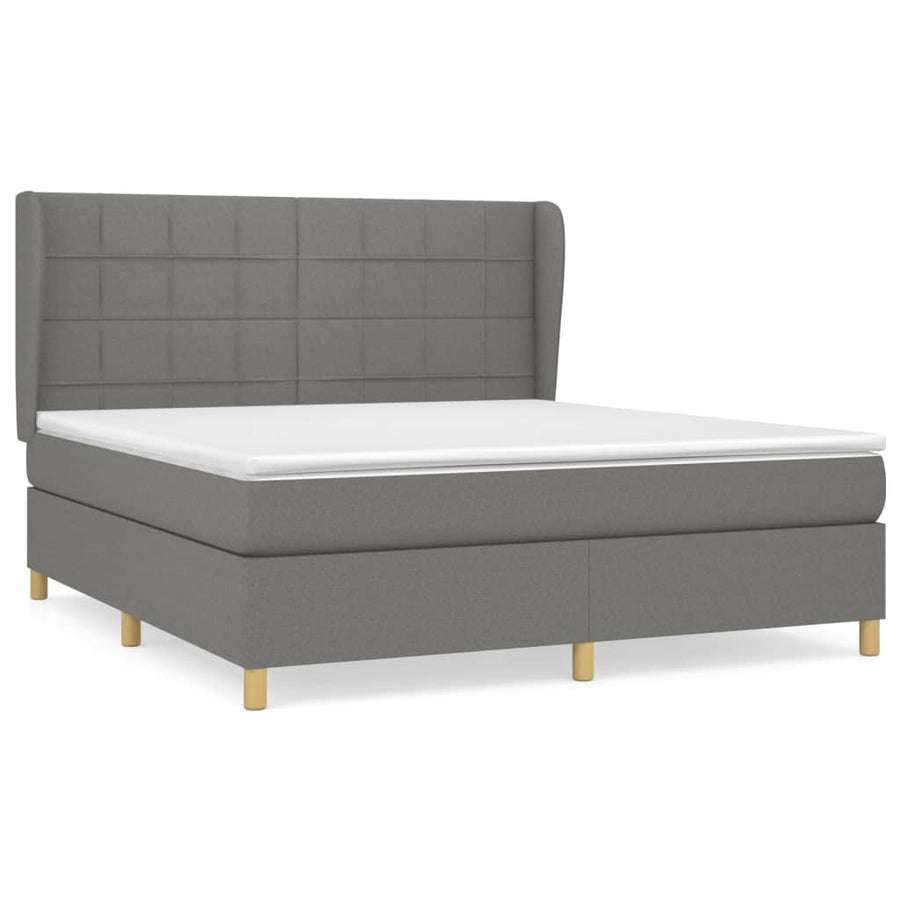 Boxspring Met Matras Stof Donkergrijs 160 x 200 cm Blok met vierkanten