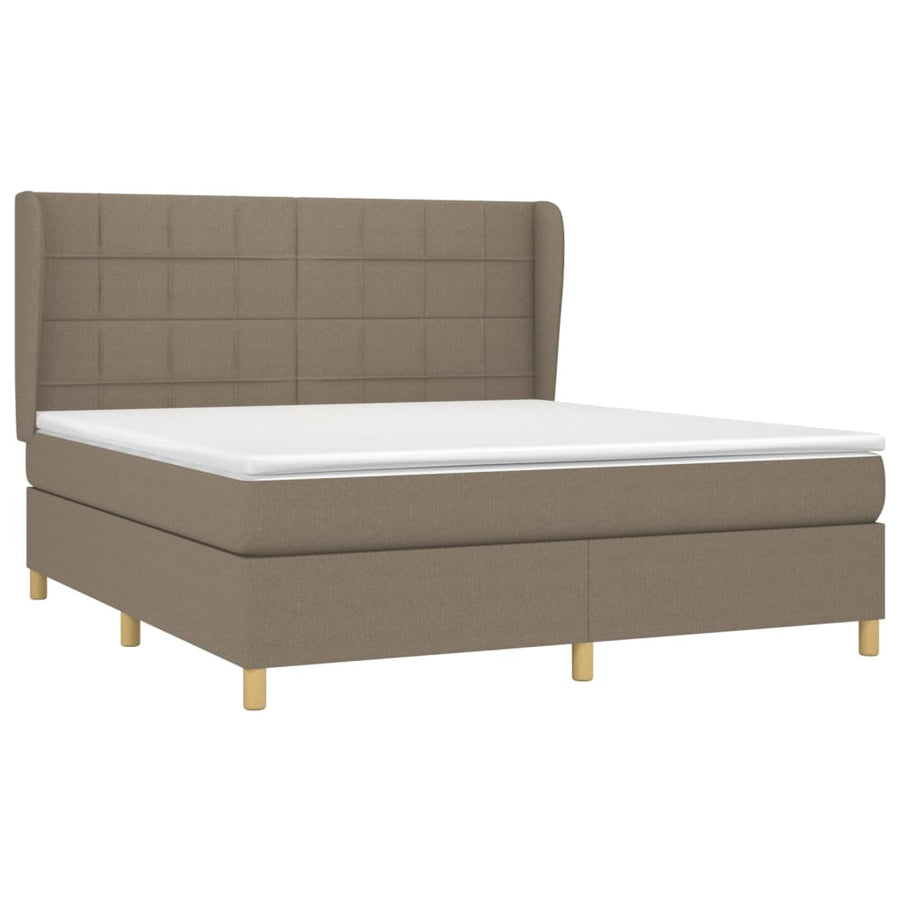 Boxspring Met Matras Stof Taupe 160 x 200 cm Blok met vierkanten
