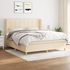 Boxspring Met Matras Stof Kleurig Crème 160 x 200 cm Blok met vierkanten