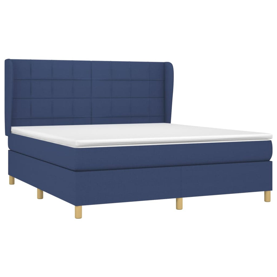 Boxspring Met Matras Stof Blauw 160 x 200 cm Blok met vierkanten