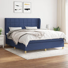 Boxspring Met Matras Stof Blauw 160 x 200 cm Blok met vierkanten