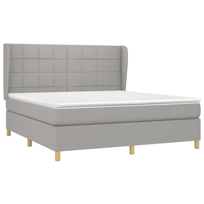 Boxspring Met Matras Stof Lichtgrijs 180 x 200 cm Blok met vierkanten