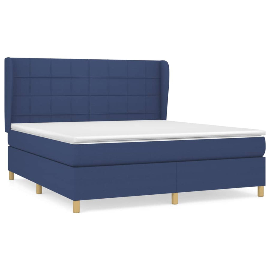 Boxspring Met Matras Stof Blauw 180 x 200 cm Blok met vierkanten
