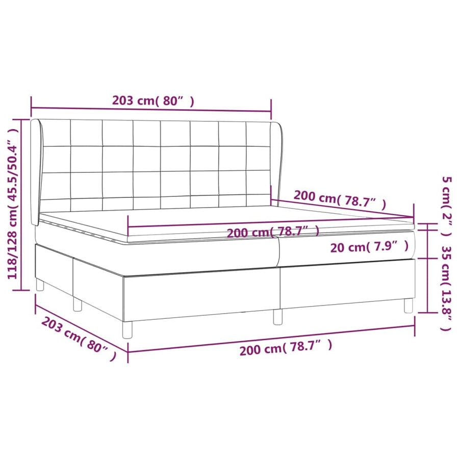 Boxspring Met Matras Stof Lichtgrijs 200 x 200 cm Blok met vierkanten
