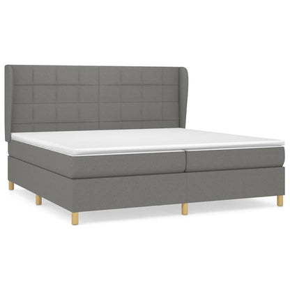Boxspring Met Matras Stof Donkergrijs 200 x 200 cm Blok met vierkanten