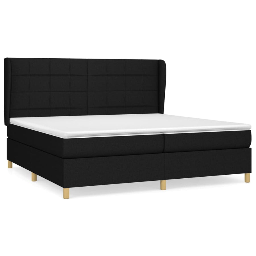 Boxspring Met Matras Stof Zwart 200 x 200 cm Blok met vierkanten