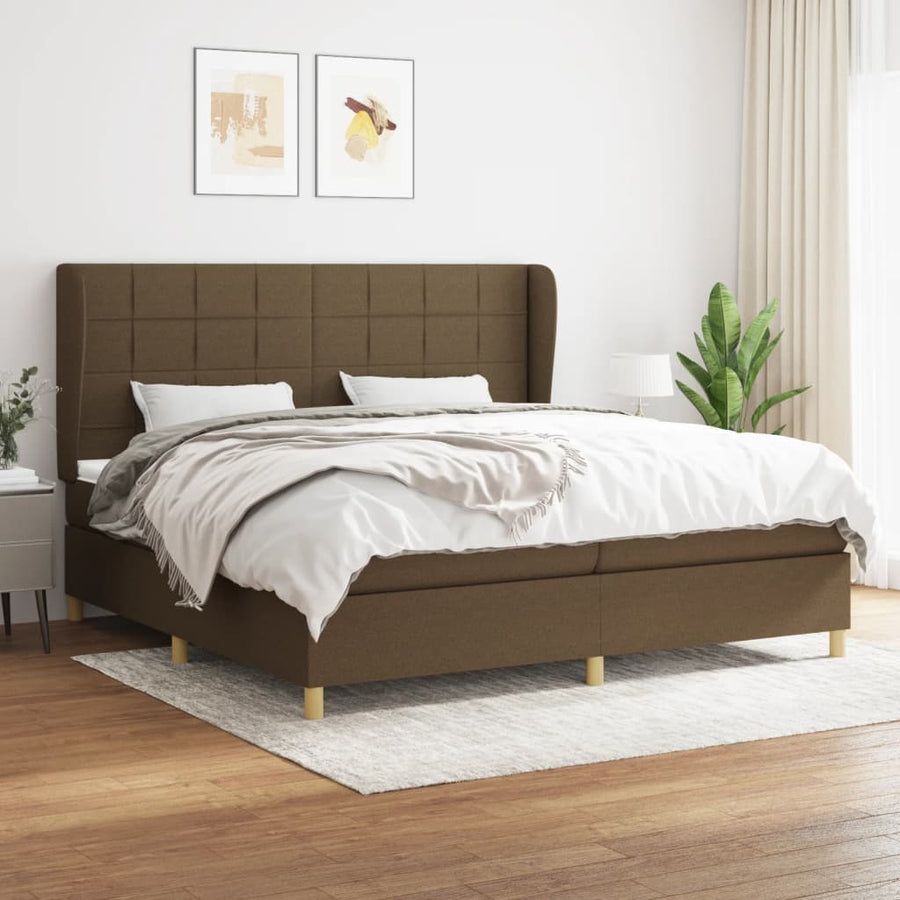Boxspring Met Matras Stof Donkerbruin 200 x 200 cm Blok met vierkanten