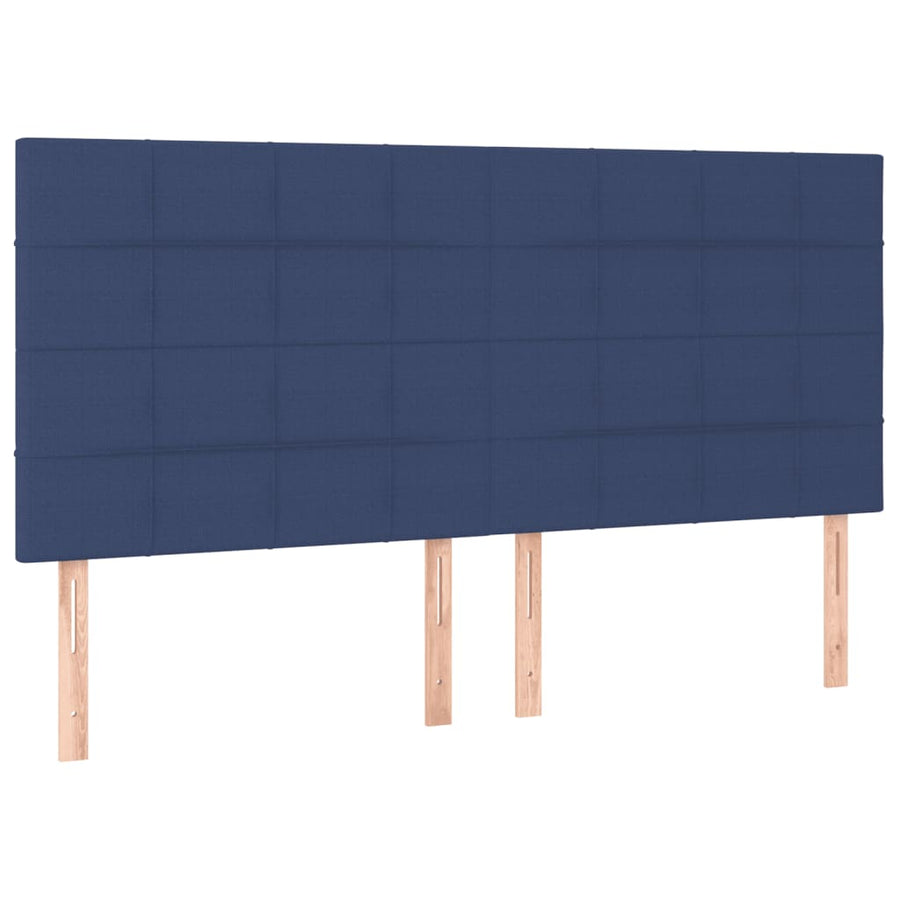 Boxspring Met Matras Stof Blauw 200 x 200 cm Blok met vierkanten