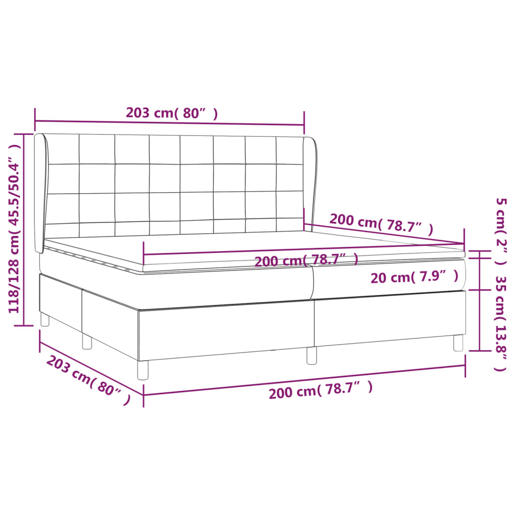 Boxspring Met Matras Stof Blauw 200 x 200 cm Blok met vierkanten