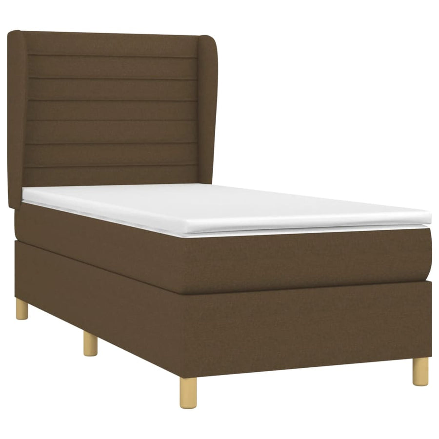 Boxspring Met Matras Stof Donkerbruin 90X190 Cm 90 x 190 cm Horizontale strepen