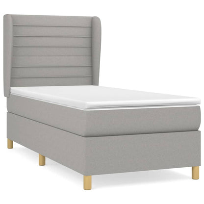 Boxspring Met Matras Stof Lichtgrijs 90 x 200 cm Horizontale strepen