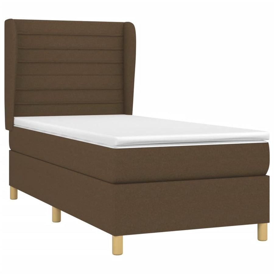 Boxspring Met Matras Stof Donkerbruin 100 x 200 cm Horizontale strepen