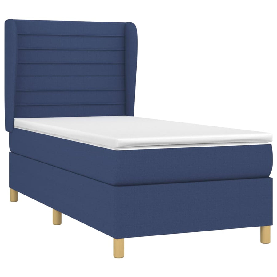 Boxspring Met Matras Stof Blauw 100 x 200 cm Horizontale strepen