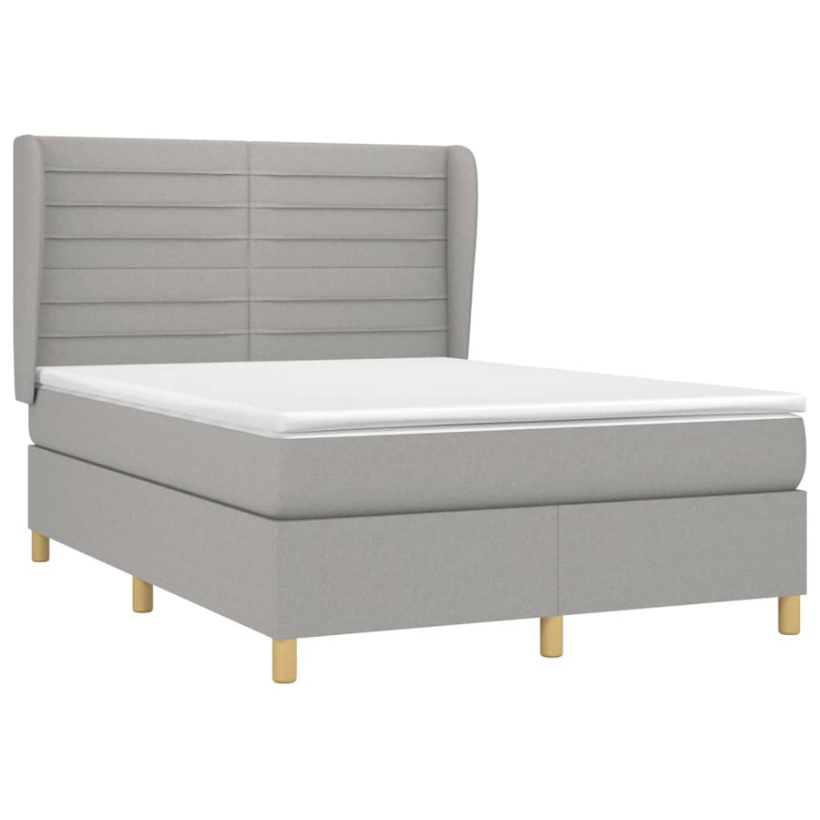 Boxspring Met Matras Stof Lichtgrijs 140 x 190 cm Horizontale strepen