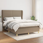 Boxspring met matras stof taupe 140x190 cm 140 x 190 cm Horizontale strepen