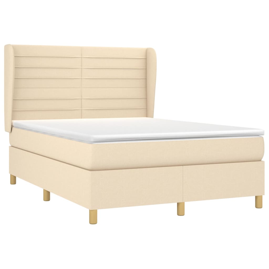 Boxspring met matras stof crèmekleurig 140x190 cm 140 x 190 cm Horizontale strepen