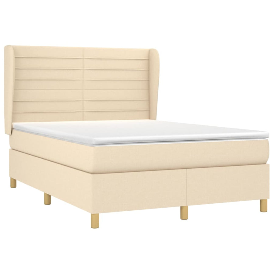 Boxspring met matras stof crèmekleurig 140x190 cm 140 x 190 cm Horizontale strepen