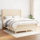 Boxspring met matras stof crèmekleurig 140x190 cm 140 x 190 cm Horizontale strepen