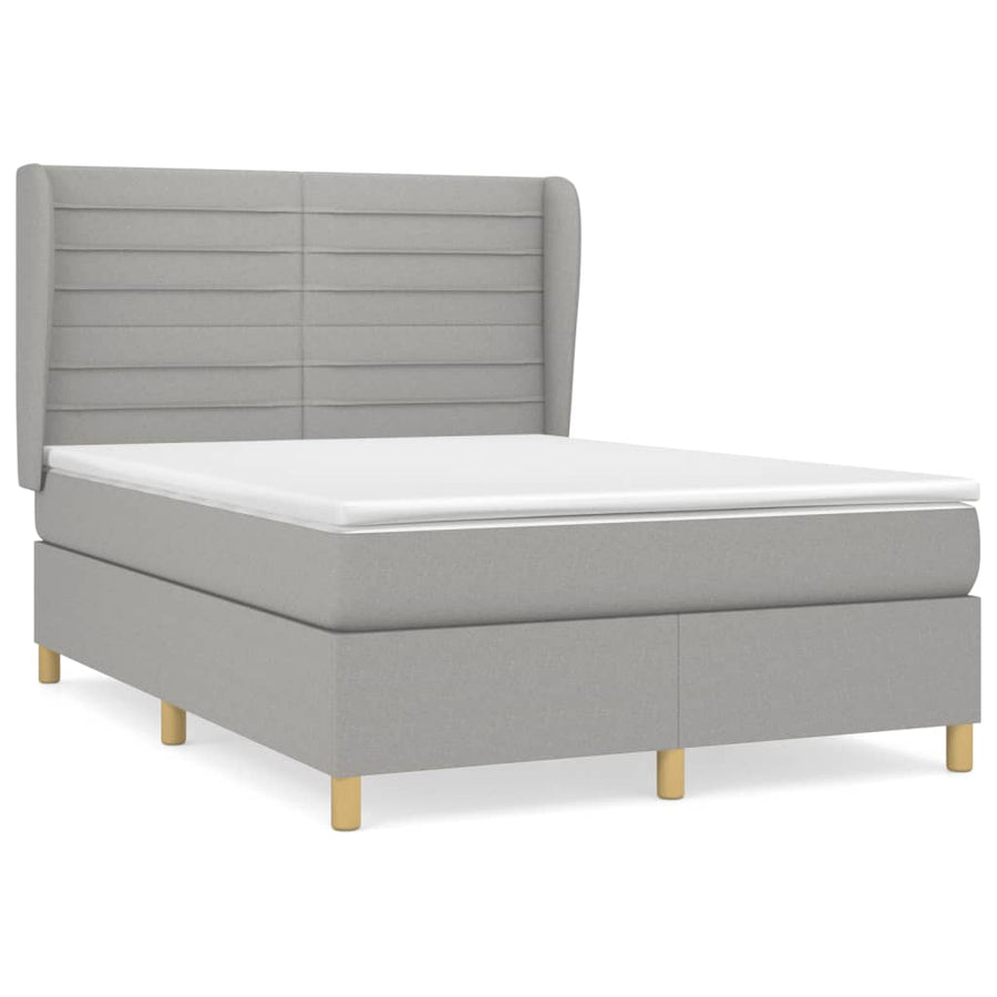 Boxspring Met Matras Stof Lichtgrijs 140 x 200 cm Horizontale strepen