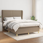 Boxspring met matras stof taupe 140x200 cm 140 x 200 cm Horizontale strepen