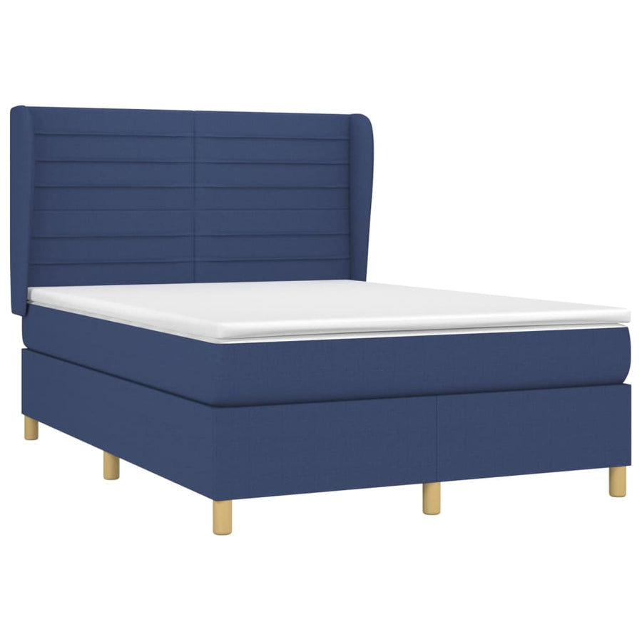 Boxspring Met Matras Stof Blauw 140 x 200 cm Horizontale strepen