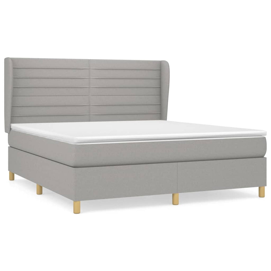 Boxspring Met Matras Stof Lichtgrijs 160 x 200 cm Horizontale strepen