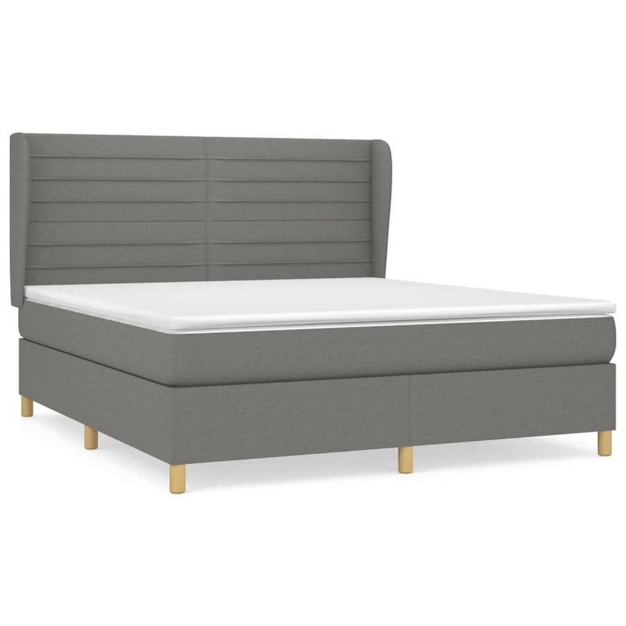 Boxspring Met Matras Stof Donkergrijs 160 x 200 cm Horizontale strepen