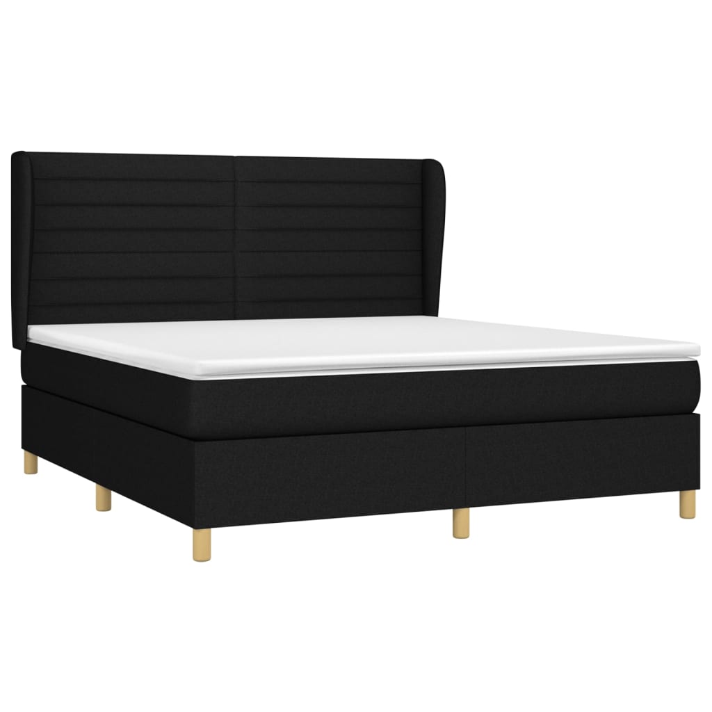 Boxspring Met Matras Stof Zwart 160 x 200 cm Horizontale strepen