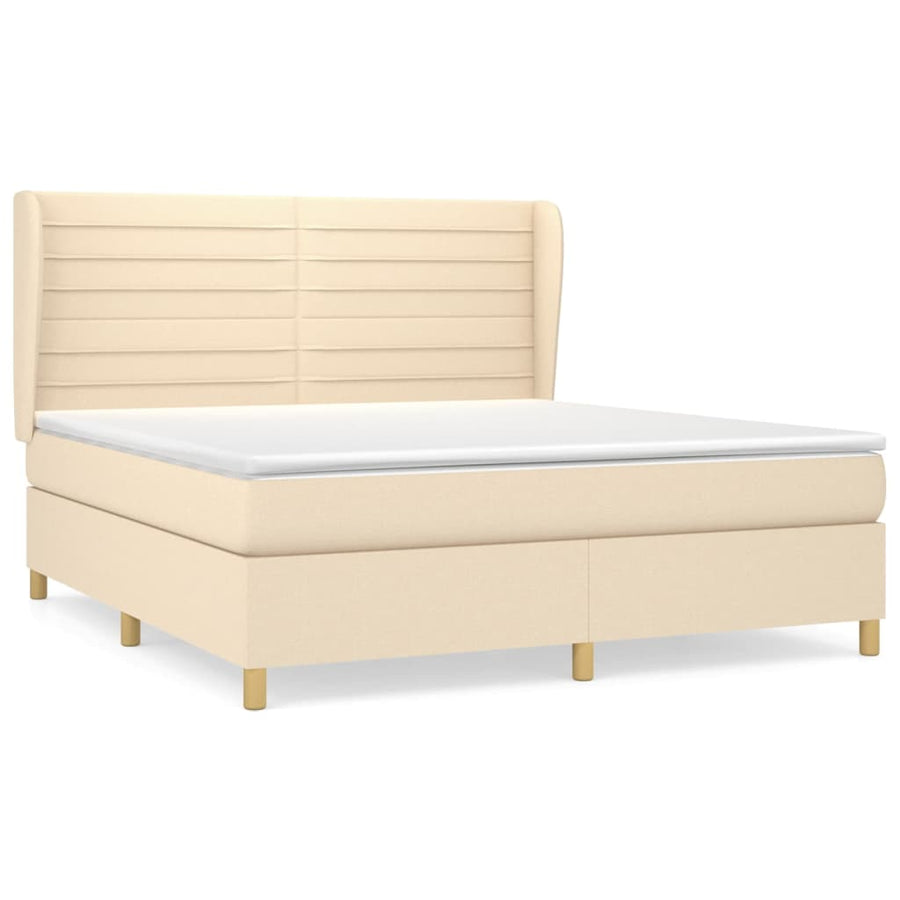 Boxspring Met Matras Stof Kleurig Crème 160 x 200 cm Horizontale strepen