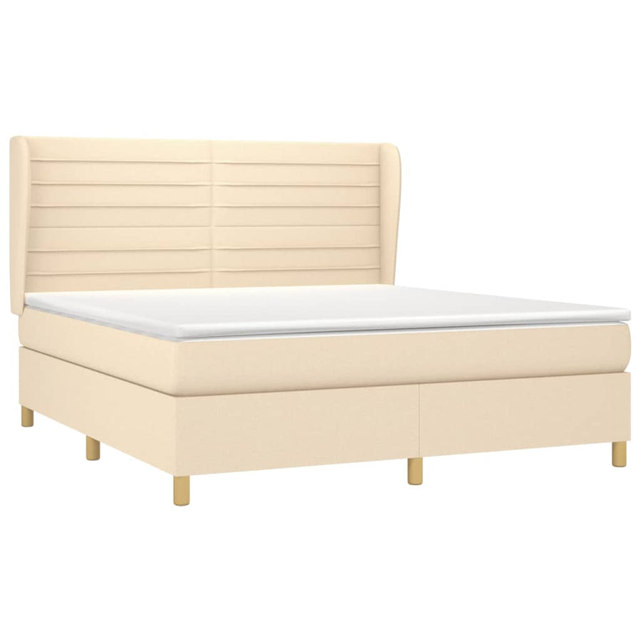 Boxspring Met Matras Stof Kleurig Crème 160 x 200 cm Horizontale strepen