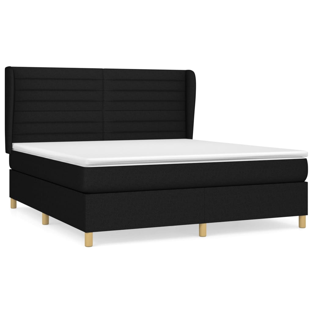 Boxspring Met Matras Stof Zwart 180 x 200 cm Horizontale strepen