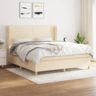 Boxspring Met Matras Stof Crèmekleurig 180X200 Cm 180 x 200 cm Horizontale strepen