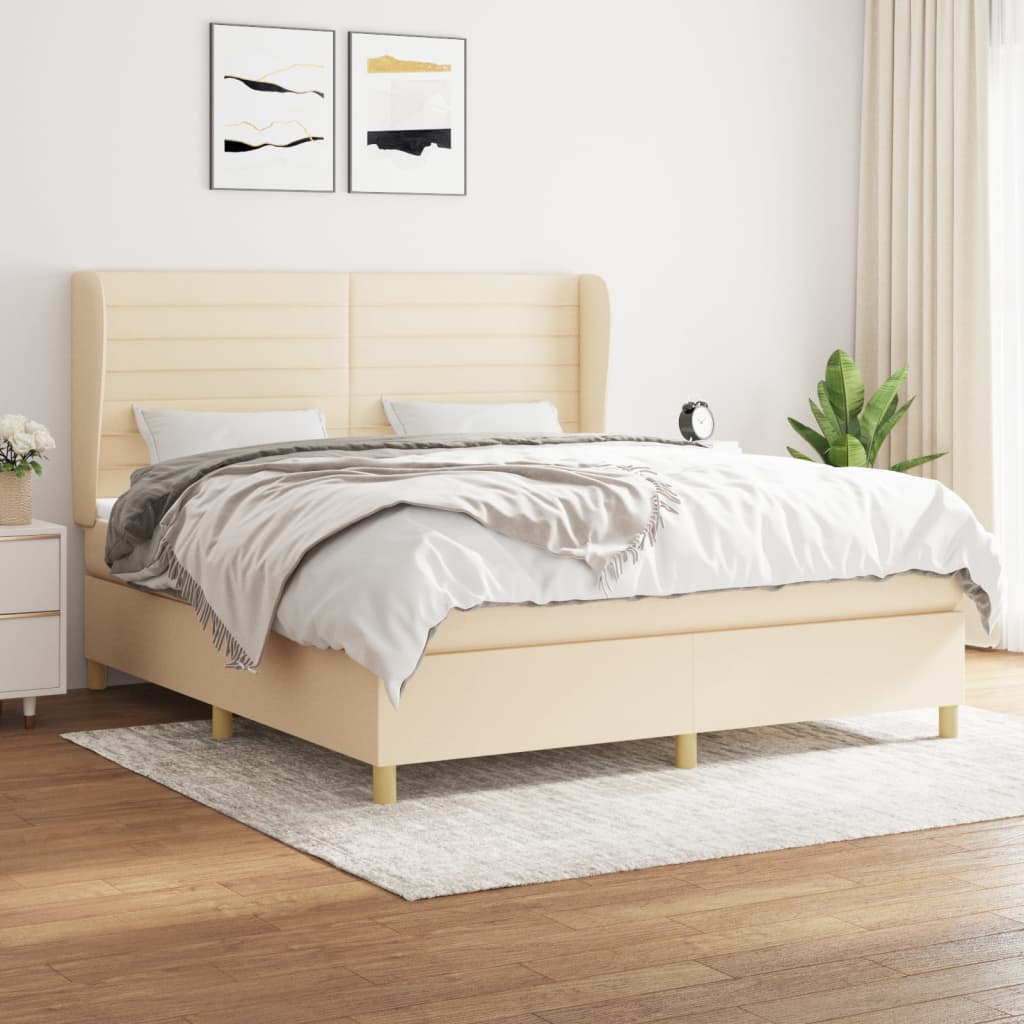 Boxspring Met Matras Stof Kleurig 180 x 200 cm Crème