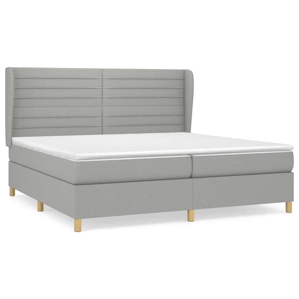 Boxspring Met Matras Stof Lichtgrijs 200 x 200 cm Horizontale strepen