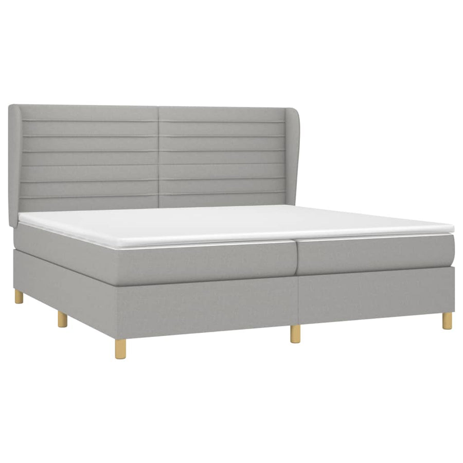 Boxspring Met Matras Stof Lichtgrijs 200 x 200 cm Horizontale strepen