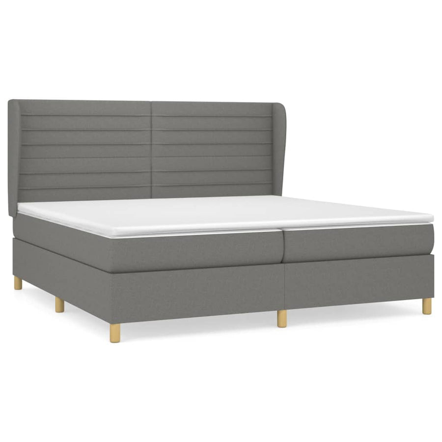 Boxspring Met Matras Stof Donkergrijs 200 x 200 cm Horizontale strepen