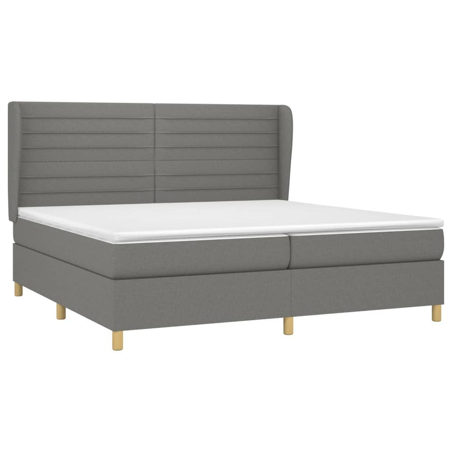 Boxspring Met Matras Stof Donkergrijs 200 x 200 cm Horizontale strepen