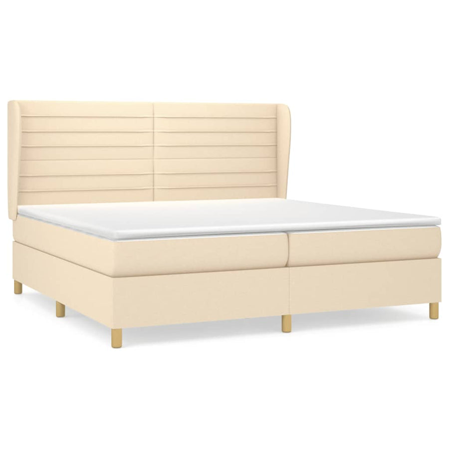 Boxspring Met Matras Stof Kleurig Crème 200 x 200 cm Horizontale strepen