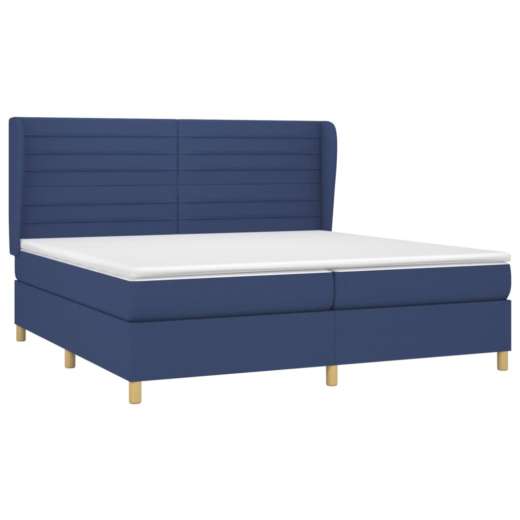 Boxspring Met Matras Stof Blauw 200 x 200 cm Horizontale strepen
