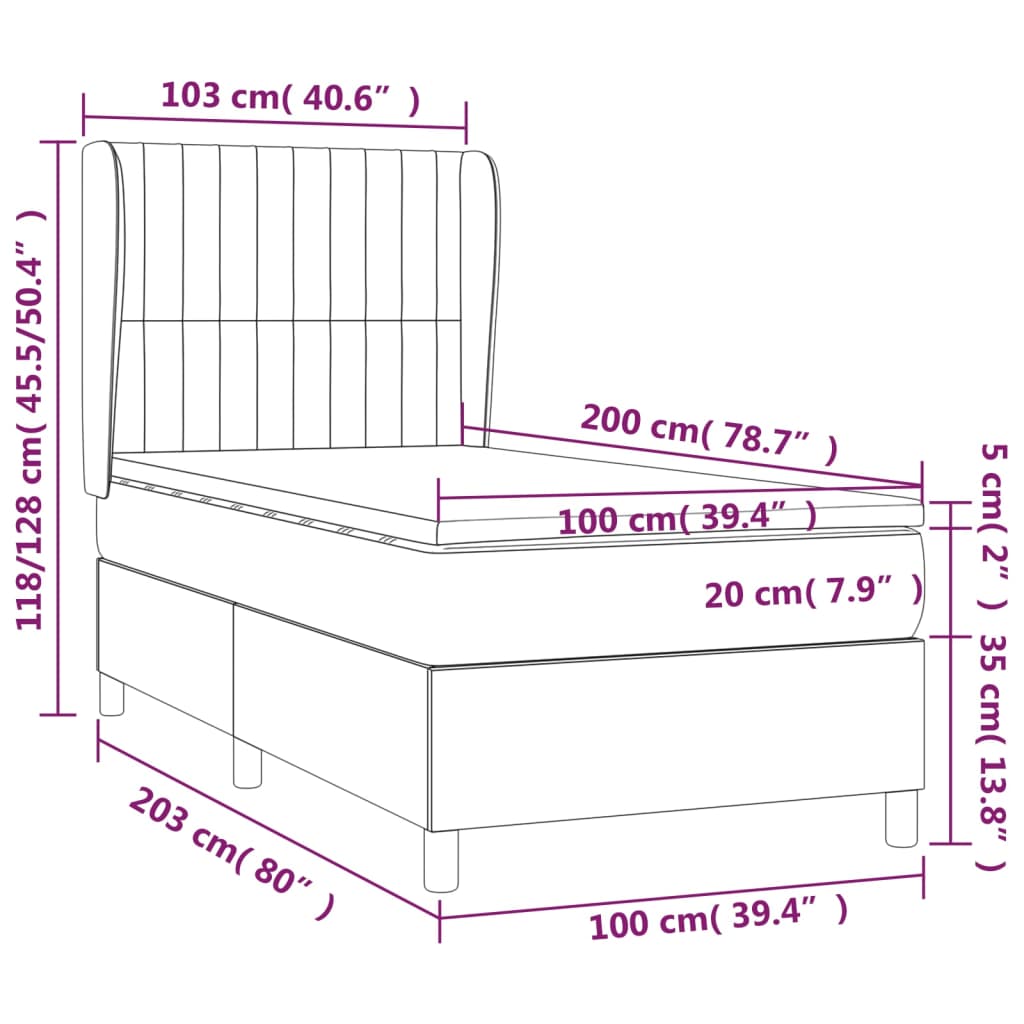 Boxspring met matras stof taupe 100x200 cm 100 x 200 cm Taupe