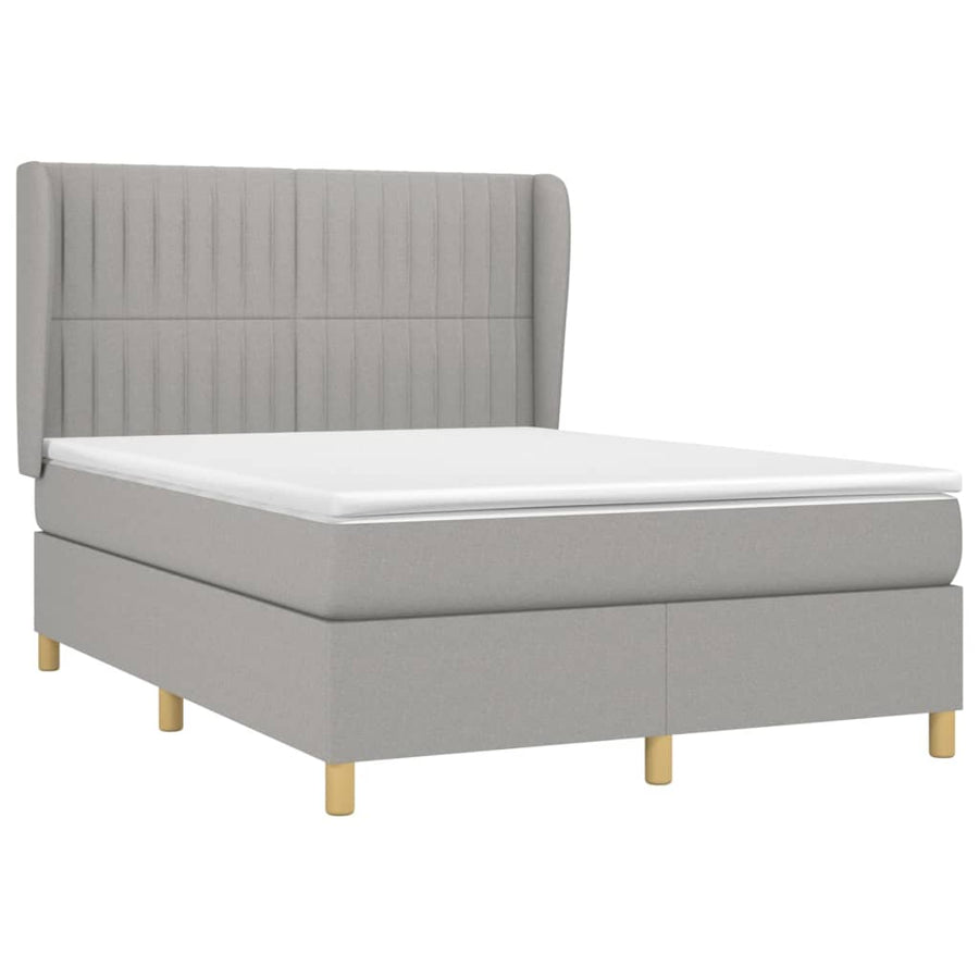 Boxspring Met Matras Stof Lichtgrijs 140 x 190 cm Verticale strepen