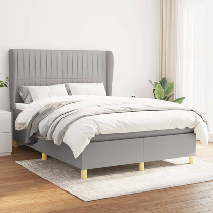 Boxspring Met Matras Stof Lichtgrijs 140 x 190 cm Verticale strepen