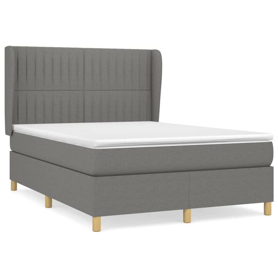 Boxspring Met Matras Stof Donkergrijs 140 x 190 cm Verticale strepen
